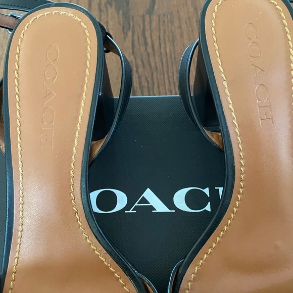 Coach size 8.5  leather black stack heel sandals with ankle buckle strap. - Picture 7 of 7